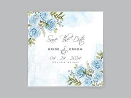 tarjeta de invitación de boda de rosas azules de dibujo a mano alzada