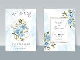 Hand drawing blue roses wedding invitation card vector