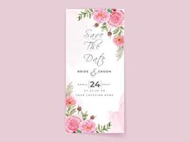 wedding invitation card set with beautiful pink flowers design vector