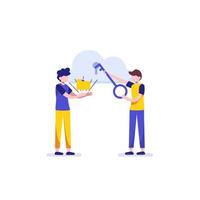 man with key opening cloud data. cloud computing modern flat design concept. security, Upload, maintenance, and development Conceptual vector illustration for web and graphic design.