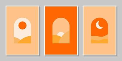 abstract minimalist compositions mid century style wall decoration with circles and arch lines vector