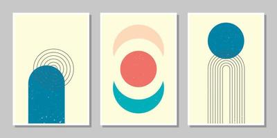 abstract minimalist compositions mid century style wall decoration with circles and arch lines vector