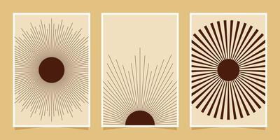 abstract minimalist compositions mid century style wall decoration with circles and arch lines vector