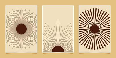 abstract minimalist compositions mid century style wall decoration with circles and arch lines vector