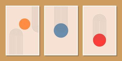 abstract minimalist compositions mid century style wall decoration with circles and arch lines vector