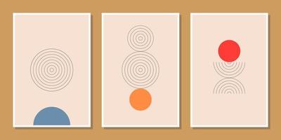 abstract minimalist compositions mid century style wall decoration with circles and arch lines vector