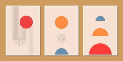 abstract minimalist compositions mid century style wall decoration with circles and arch lines vector