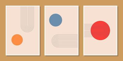 abstract minimalist compositions mid century style wall decoration with circles and arch lines vector