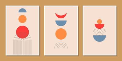 abstract minimalist compositions mid century style wall decoration with circles and arch lines vector