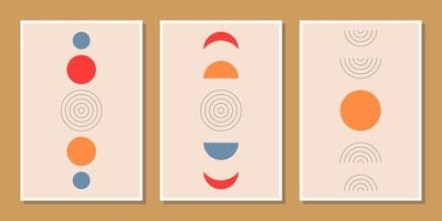 abstract minimalist compositions mid century style wall decoration with circles and arch lines vector