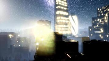 city skyscrapes at night with Milky Way stars video