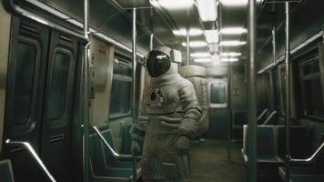 Astronaut Inside of the old non-modernized subway car in USA video