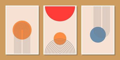 abstract minimalist compositions mid century style wall decoration with circles and arch lines vector