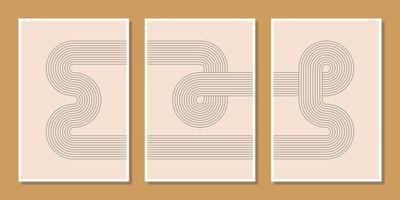 Set of mid century modern minimalist wall decoration art print with arc lines vector