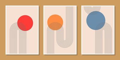 abstract minimalist compositions mid century style wall decoration with circles and arch lines vector