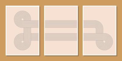 Set of mid century modern minimalist wall decoration art print with arc lines vector