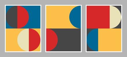 Modern bauhaus background with geometric shapes in red, yellow, blue, black, and white color vector