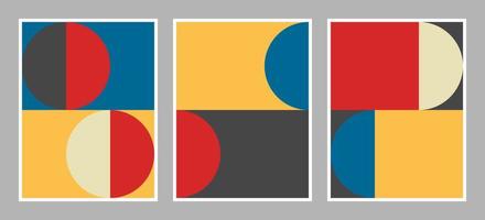 Modern bauhaus background with geometric shapes in red, yellow, blue, black, and white color vector