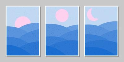 mountain and hill posters with gradation color vector