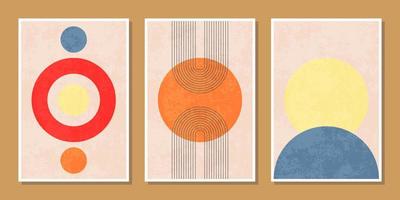 abstract minimalist compositions mid century style wall decoration with circles and arch lines vector