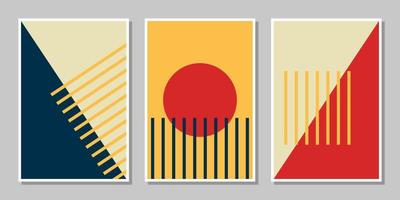 set of three wall decoration with geometric shapes and lines vector