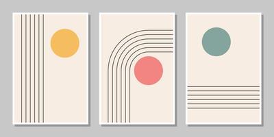 abstract minimalist compositions mid century style wall decoration with circles and arch lines vector