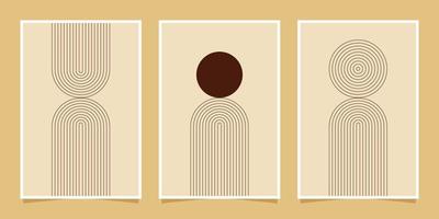 abstract minimalist compositions mid century style wall decoration with circles and arch lines vector