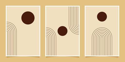 abstract minimalist compositions mid century style wall decoration with circles and arch lines vector