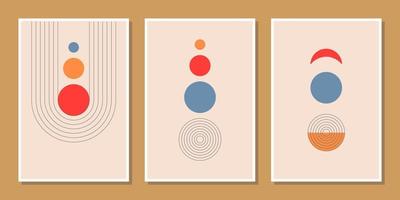 abstract minimalist compositions mid century style wall decoration with circles and arch lines vector