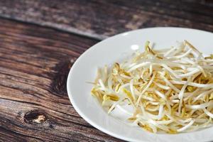 Mung bean sprouts in plate. Raw organic healthy food. Traditional vegetable dish in east Asia. photo