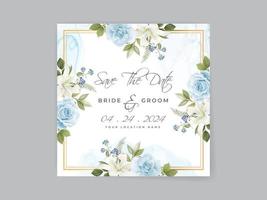 Hand drawing blue roses wedding invitation card vector