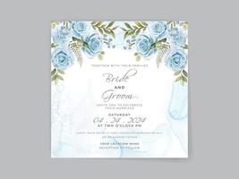 Hand drawing blue roses wedding invitation card vector