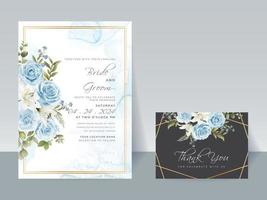 Hand drawing blue roses wedding invitation card vector