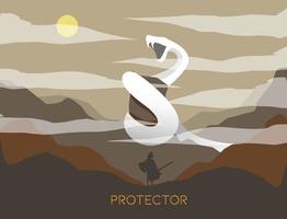 Knight vs giant snake illustration vector