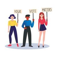 People holding banners YOUR VOTE MATTERS. Street demonstration vector concept. Vector illustration.