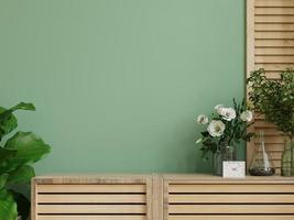 maqueta de pared interior con planta verde, pared verde y estante.