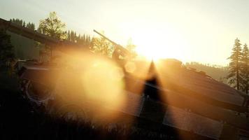 old rusty tank in the forest at sunset video