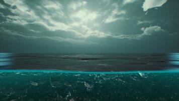 Split view over and under water in the Caribbean sea with clouds video