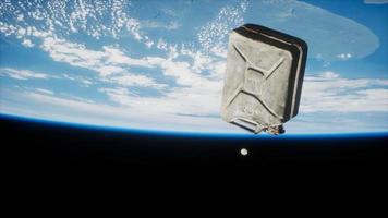 metal vintage and dirty jerrycan on Earth orbit video