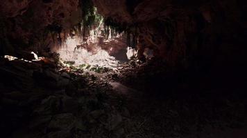 cave in an extinct volcano covered with grass and plants video