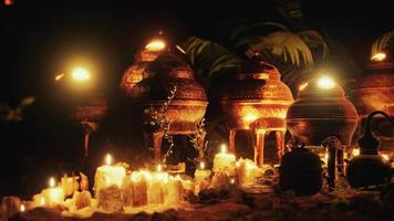 golden altar with candles at night video