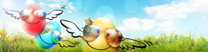 Beautiful Easter background with colorful Easter eggs photo