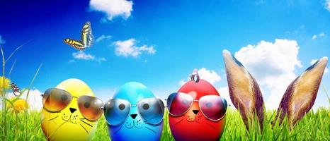 Beautiful Easter background with colorful Easter eggs photo