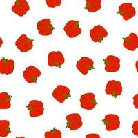 Seamless pattern red bell pepper vegetable in cartoon hand drawn style on white background for textile, web design, packaging vector