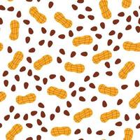 Seamless pattern with ripe raw tasty arachis on white backdrop. Vector illustration of peanut in cartoon flat style