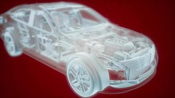 Holographic animation of 3D wireframe car model with engine video