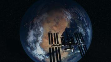 International Space Station in outer space over the planet Earth orbit video