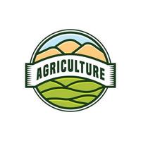 Agriculture logo design. Farmers' gardens are lush and green. farmers cultivate crops, utilization of natural resources. Classic style logo Vintage Rustic Western Retro Hipster Badge vector