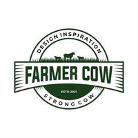 Farmer Cow Logo Design Inspiration.  Vintage Retro vector