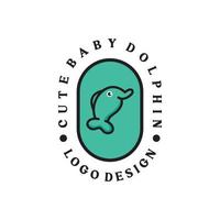 inspiración para el diseño del logotipo de delfines bebés. con insignia plana retro vintage y estilo elegante vector